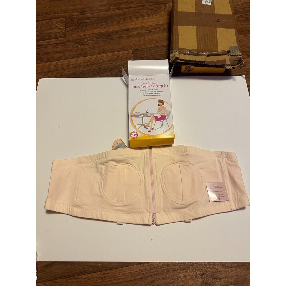 Simple Wishes Womens Pink Hands Free Breast Pump Bra Comfy Adjustable LG- Plus